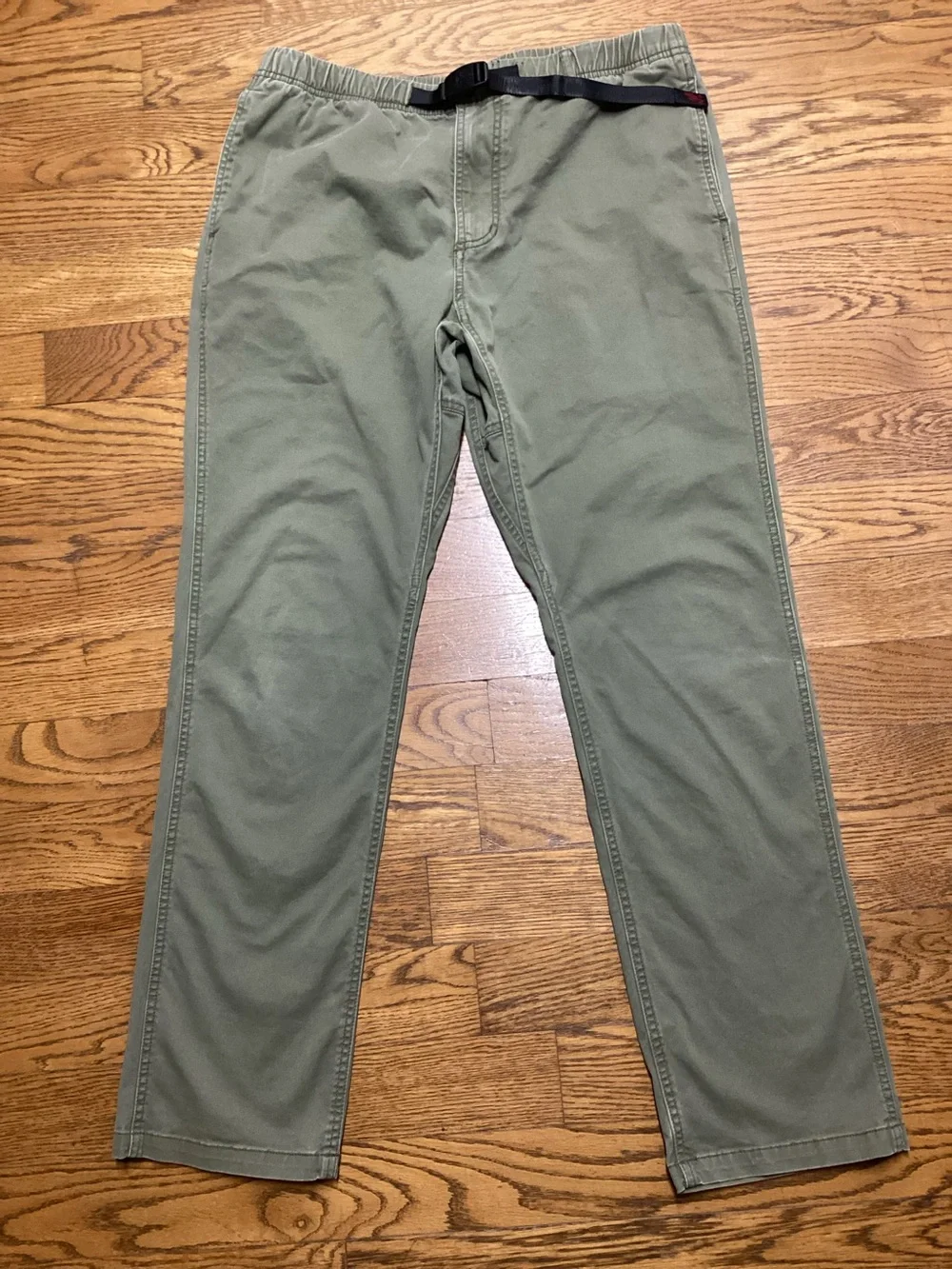 Men's Olive Chino Pants with Built-In Web Belt
